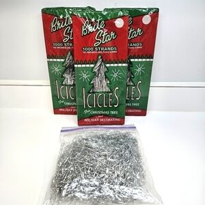NEW VINTAGE Brite Star Silver Tinsel 18" Icicles 3000 Strands Plus Extras USA